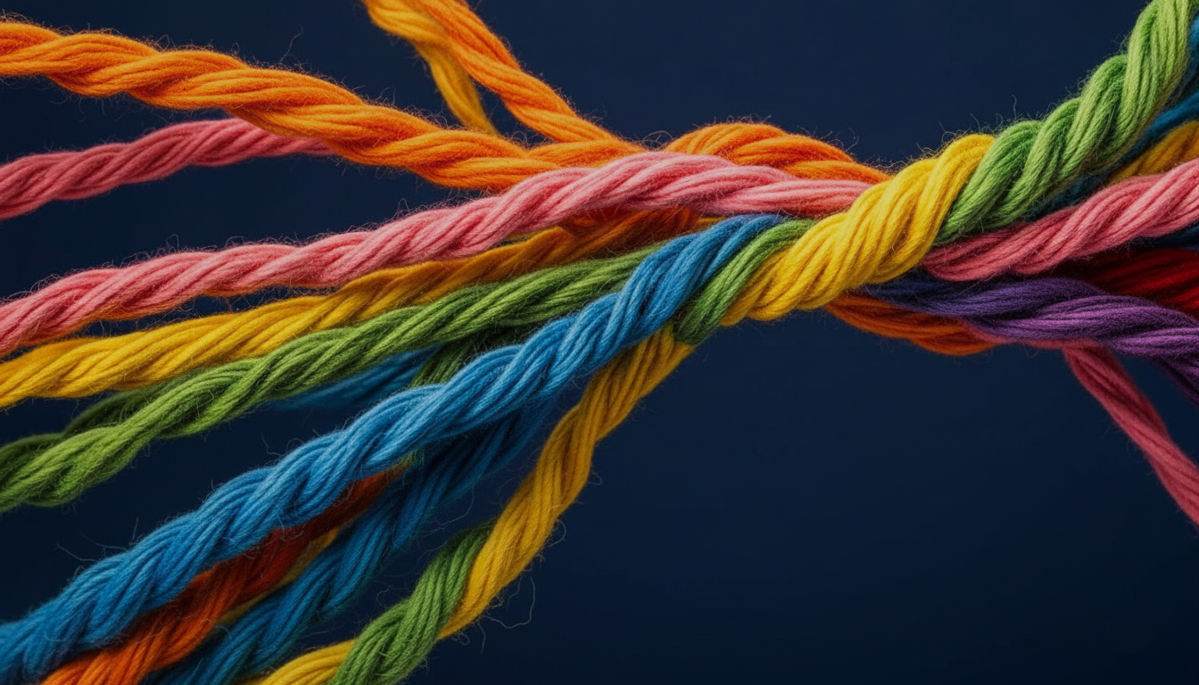 Colorful intertwined ropes symbolizing collaboration and unity